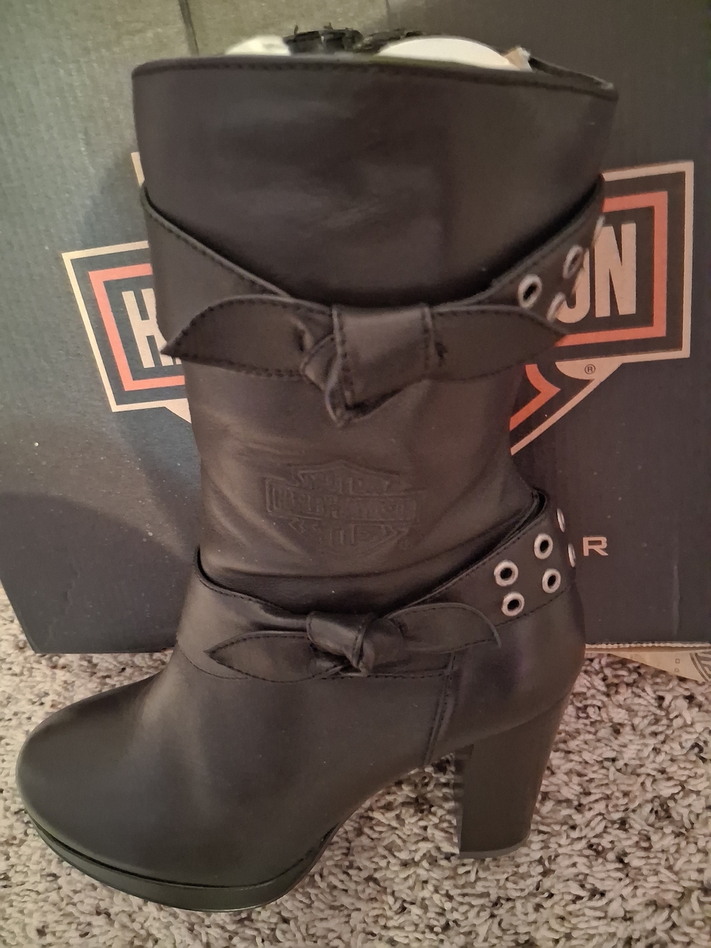 Harley-Davidson Black Leather High Heal Moto Boots Y2K Size 7